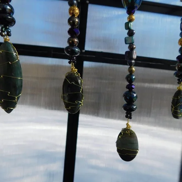 (Dragons Jewels) Driftwood Suncatcher Mobile Natural Labradorite abalone beads